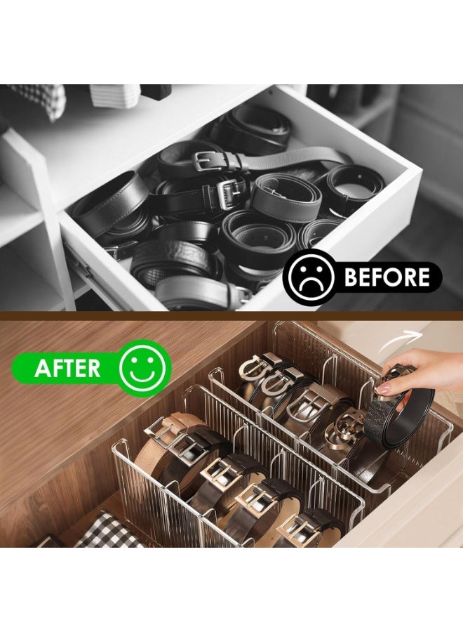SYOSI Belt Organizer, 2-Pack Acrylic Storage for Closet and Drawer, 8 Detachable Compartments, Clear Space-Saving Holder for Belts Ties Jewelry, Adjustable and Durable, Ideal for Home Bedroom, Transparent - Image 3