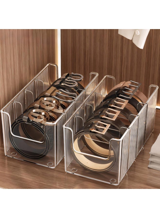 SYOSI Belt Organizer, 2-Pack Acrylic Storage for Closet and Drawer, 8 Detachable Compartments, Clear Space-Saving Holder for Belts Ties Jewelry, Adjustable and Durable, Ideal for Home Bedroom, Transparent - Image 1