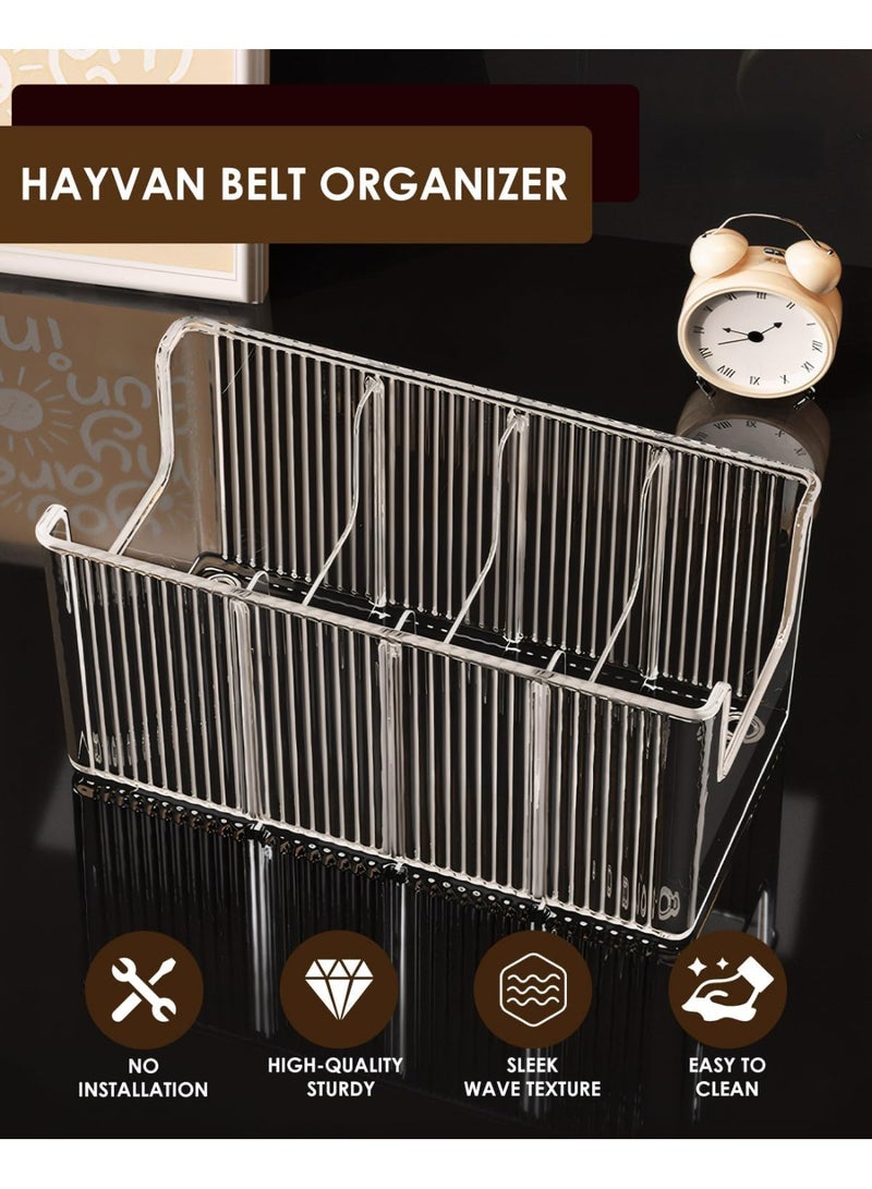 SYOSI Belt Organizer, 2-Pack Acrylic Storage for Closet and Drawer, 8 Detachable Compartments, Clear Space-Saving Holder for Belts Ties Jewelry, Adjustable and Durable, Ideal for Home Bedroom, Transparent - Image 5