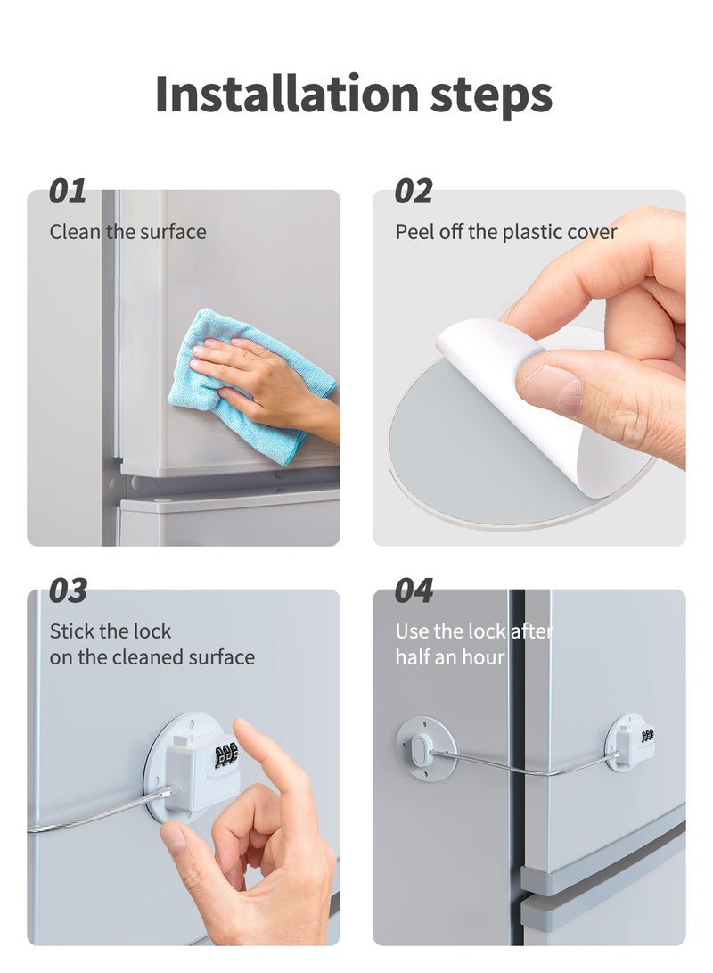 Bcarenest 2-Pack Refrigerator Security Locks with 3-Digit password, Drawer Security Locks for Refrigerators, Doors, Windows, Cabinets, etc. (White). - Image 5