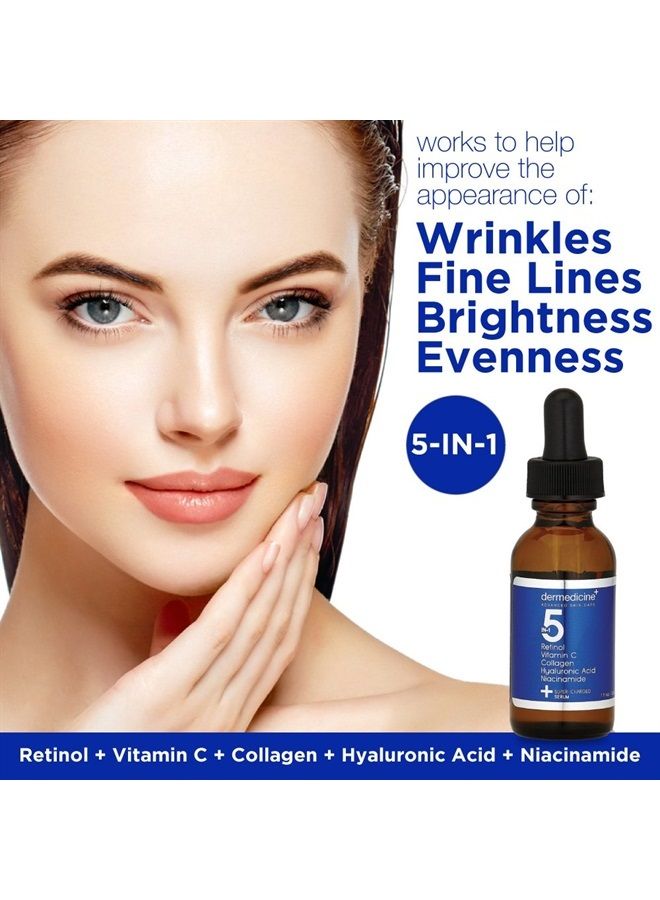 5 in 1 Potent Face Serum with Retinol, Vitamin C, Collagen, Hyaluronic Acid, Niacinamide | May Help Improve Appearance of Fine Lines and Reduce Appearance of Dark Spots | 1 fl oz / 30 ml