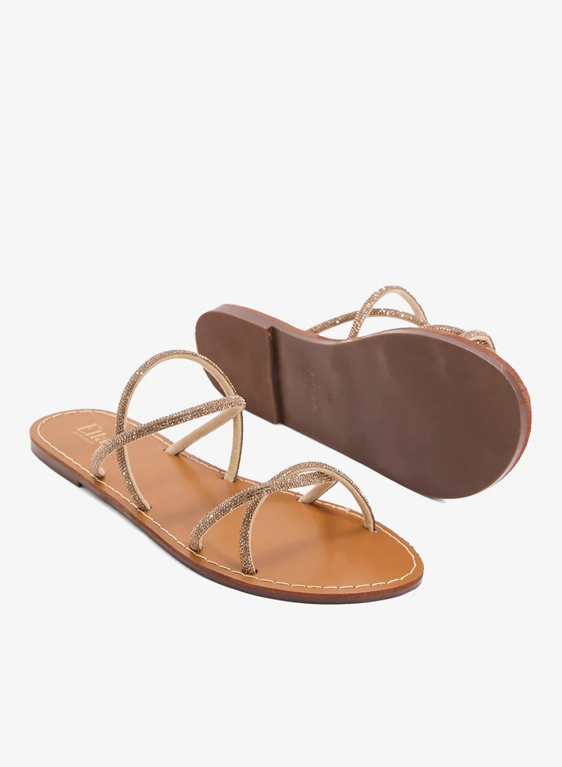 Ella Gold Embellished Flat Sandals for Women | Best Price UAE