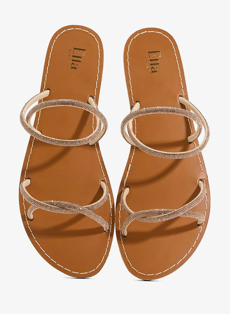 Ella Gold Embellished Flat Sandals for Women | Best Price UAE
