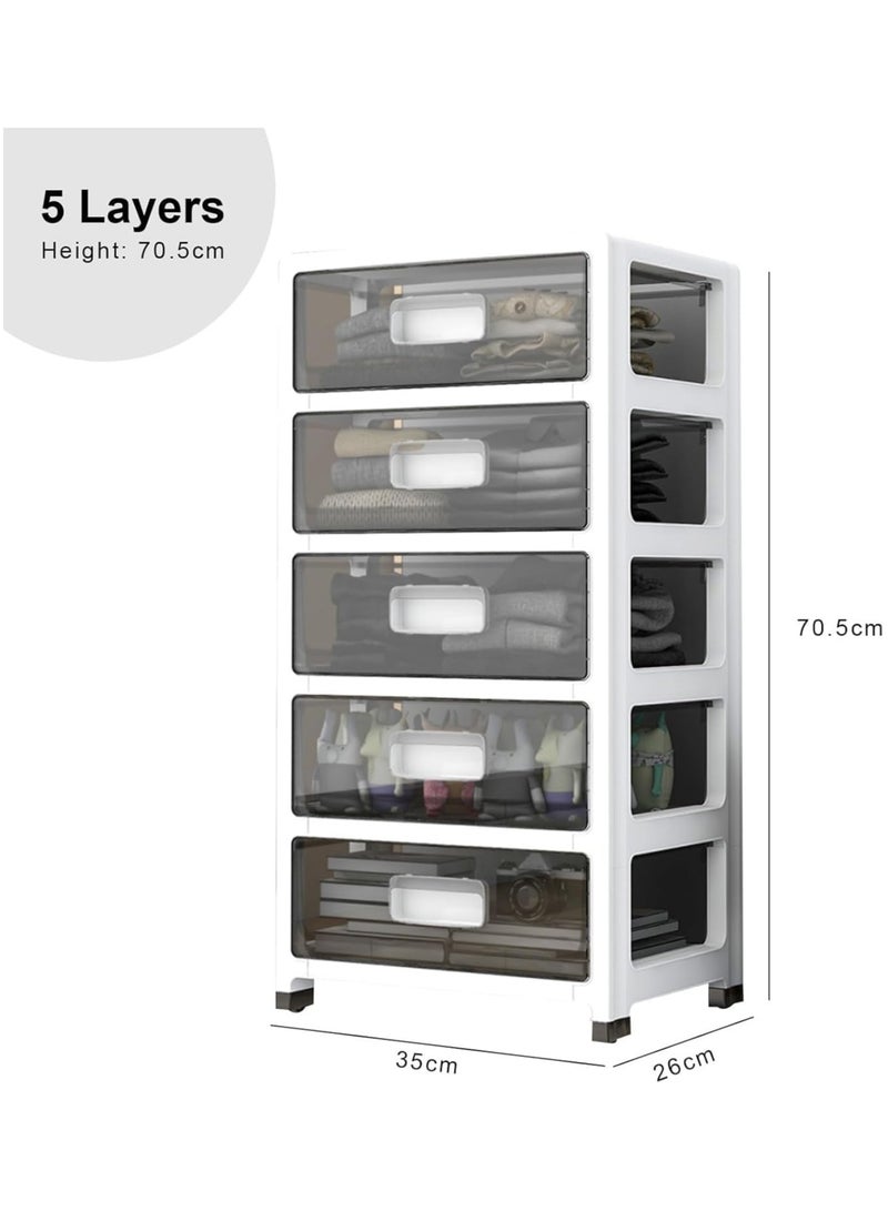 Plastic Drawer Cabinet, Plastic Storage Bins with Lids, Waterproof Drawer Containers for Toys Clothes Storage Organizer in Bedroom Bathroom Kitchen Multi-Purpose Storage Containers for Home and Office 5 Layers - Image 3