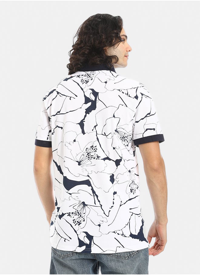 Red Circle Self Pattern Regular Fit Polo Shirt  - Image 3