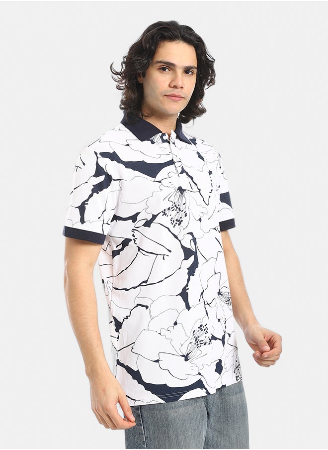 Red Circle Self Pattern Regular Fit Polo Shirt  - Image 2