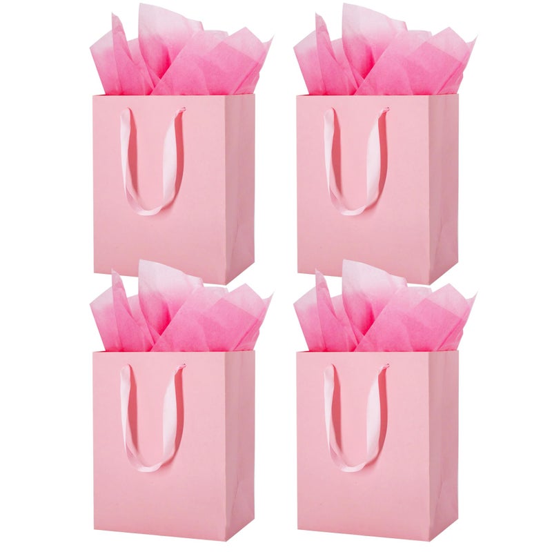 MOXARYSU 4 Pcs Medium Pink Gift Bags: 8x5x10 Inches Gift bags With Handles Party Favor Bags With 8 Tissue Paper For Party,Birthday,Baby Shower,Weddingï¼ˆPinkï¼‰ - Image 1