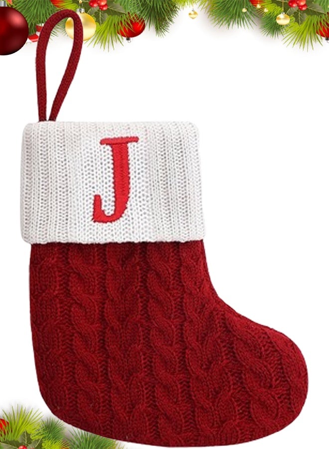 VUCATIN Mini Red Knit Stocking Initial Monogram Embroidered Christmas Stocking Family Fireplace Hanging Ornament Xmas Holiday Decor Gift (J) - Image 1