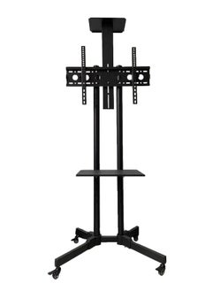 Generic Adjustable Height Movable Metal TV Trolley Stand Mount with Wheels for 32 to75 TVs Black  - Image 1