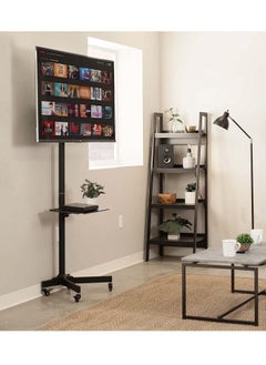 Generic Adjustable Height Movable Metal TV Trolley Stand Mount with Wheels for 32 to75 TVs Black  - Image 3