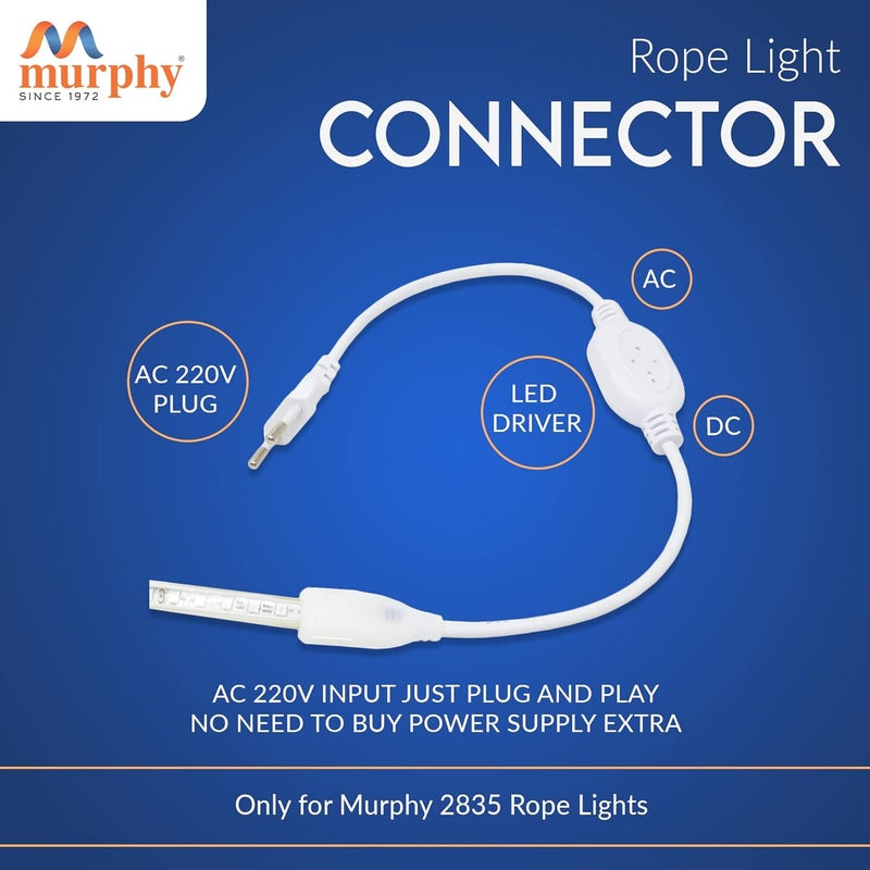 MURPHY 220V AC PIN Connector/Adaptor/Cable for LED (SMD 2835-120 LED/Mtr.) Rope Light (Pack of 4), White - Image 2