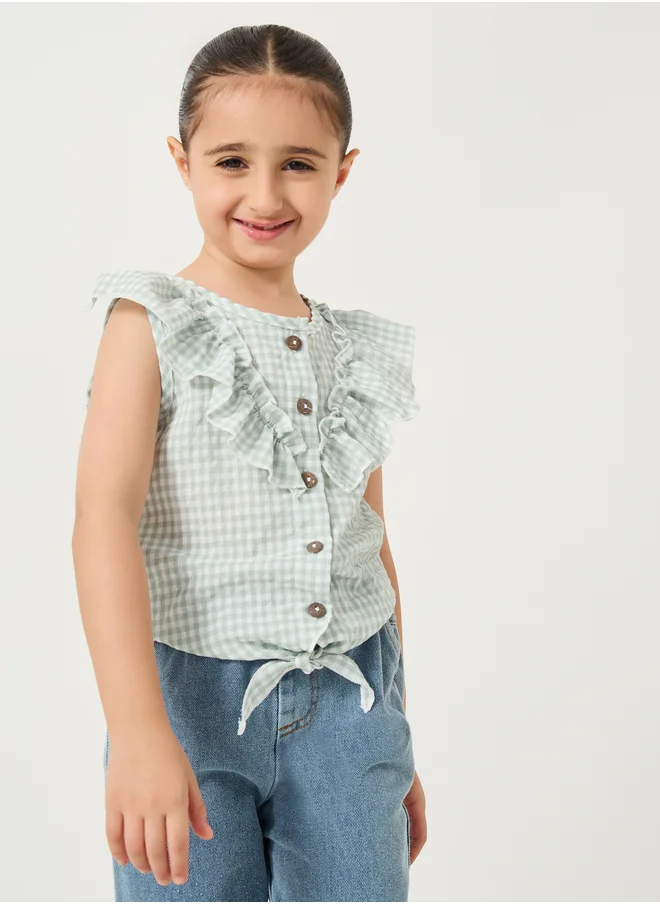 ستايلي Styli Checked Ruffled Detail Buttoned Blouse