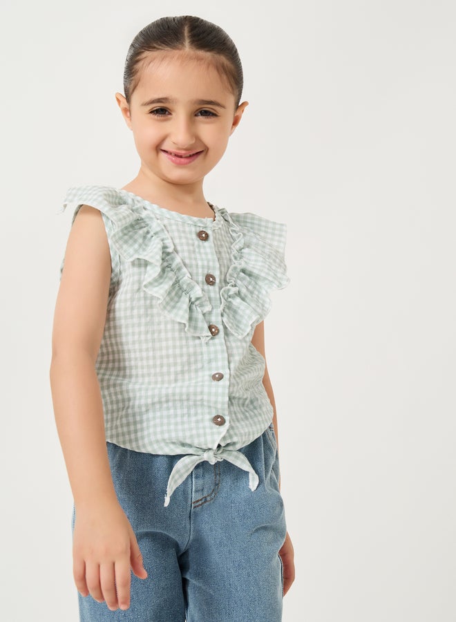 Styli Styli Checked Ruffled Detail Buttoned Blouse  - Image 1