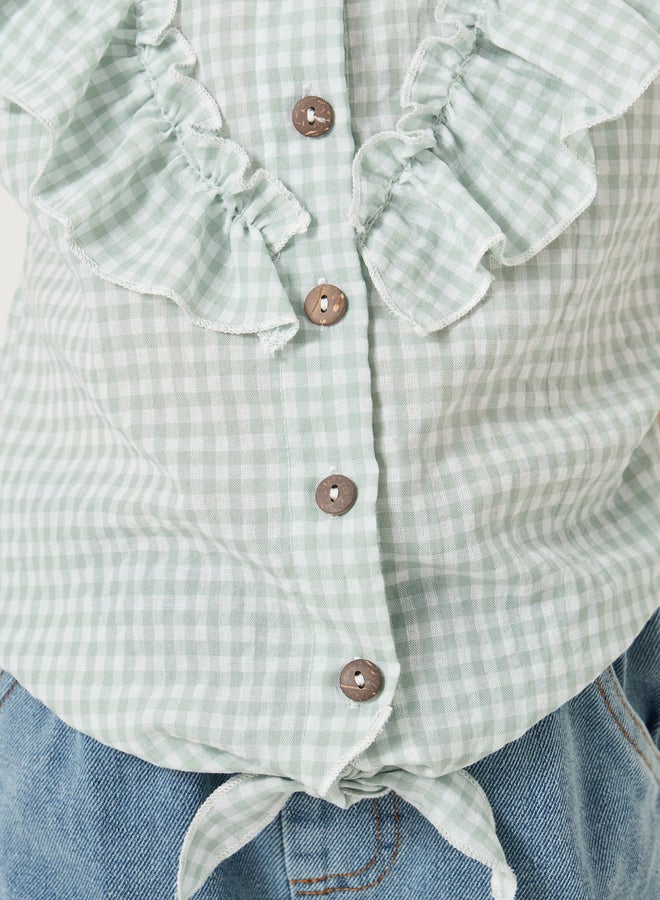 Styli Styli Checked Ruffled Detail Buttoned Blouse  - Image 3