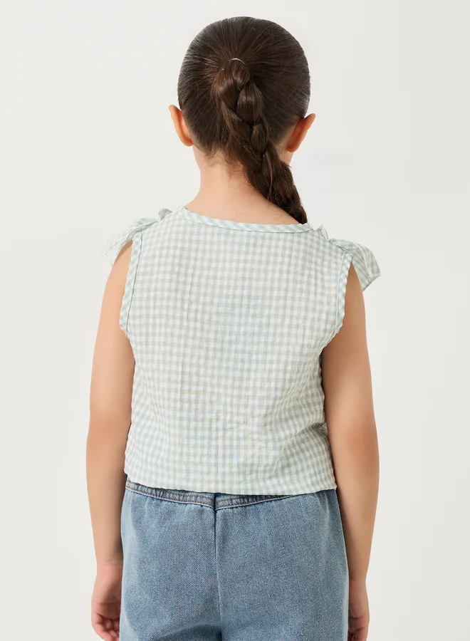 Styli Styli Checked Ruffled Detail Buttoned Blouse