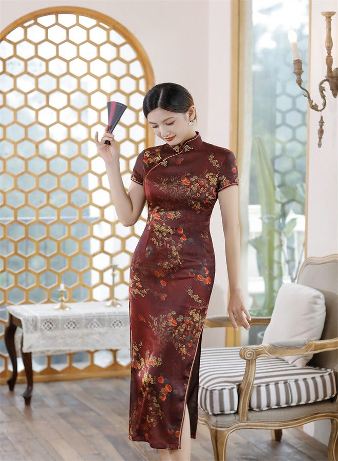 Loquat Short Sleeved And Long Style Dark Cherry Red,  - Image 2