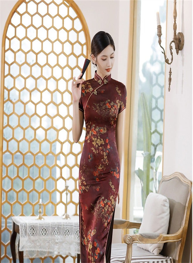 Loquat Short Sleeved And Long Style Dark Cherry Red,  - Image 1