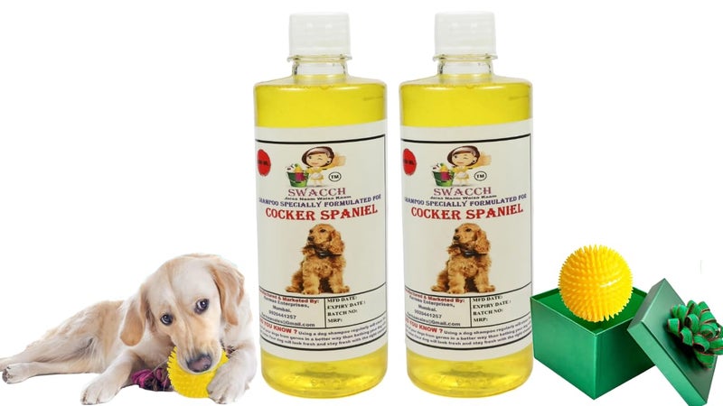 swacch Shampoo | Puppy Safe Shampoo | PH Balanced | Ditch to Itch for Cocker Spaniel Dog Shampoo 500ml Pack of 2 (Lemon) + Spike Ball Chew Toy Combo Pack - Image 1
