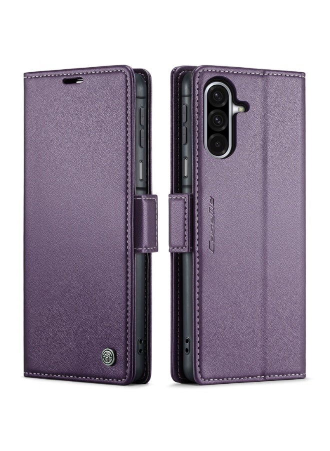 CaseMe Phone Case Luxury PU Leather Design Anti Fingerprint 023 Flip Cover Card Slot Holder Cover For  Samsung Galaxy A17 (Purple) - Image 1
