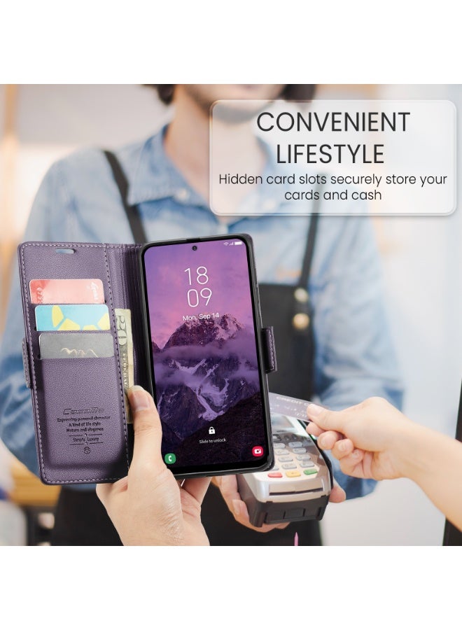 CaseMe Phone Case Luxury PU Leather Design Anti Fingerprint 023 Flip Cover Card Slot Holder Cover For  Samsung Galaxy A17 (Purple) - Image 3