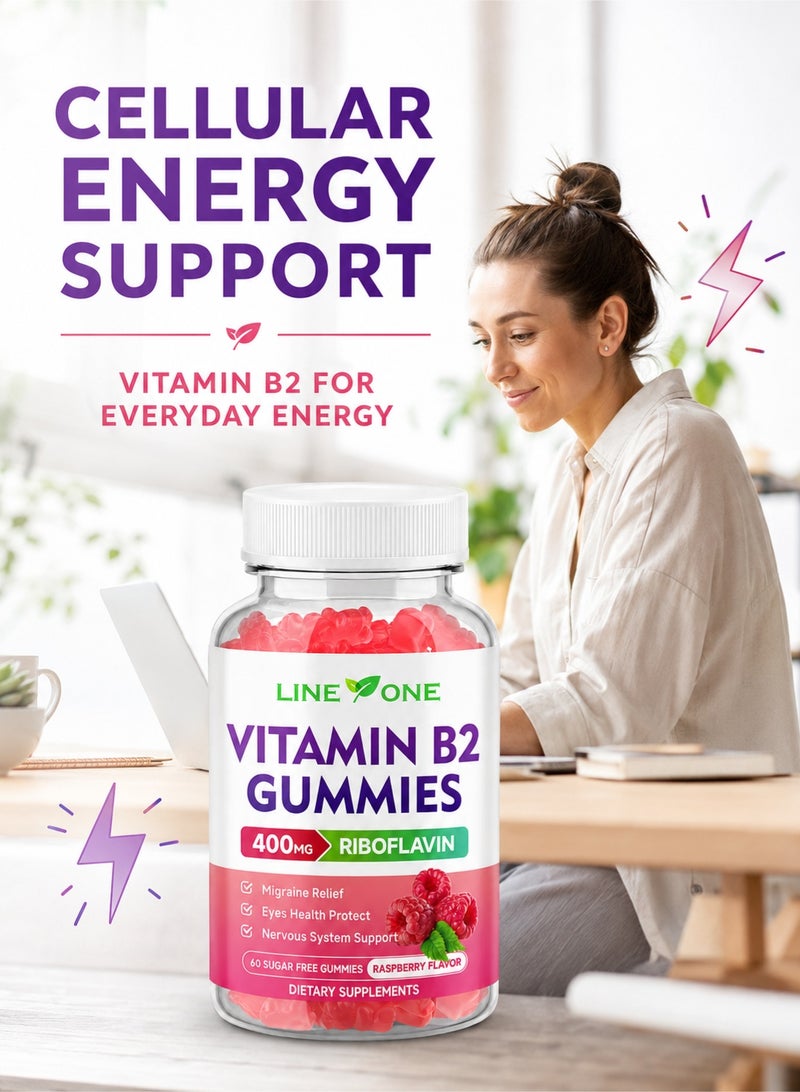 Best Vitamin B2 Gummies 400mg with Riboflavin, B2 Gummy Supplement for Energy & Nervous System Support, Sugar-Free Raspberry Gummies for Kids & Adults - Image 3