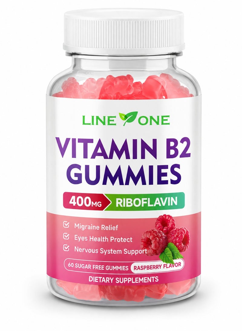 Best Vitamin B2 Gummies 400mg with Riboflavin, B2 Gummy Supplement for Energy & Nervous System Support, Sugar-Free Raspberry Gummies for Kids & Adults - Image 1