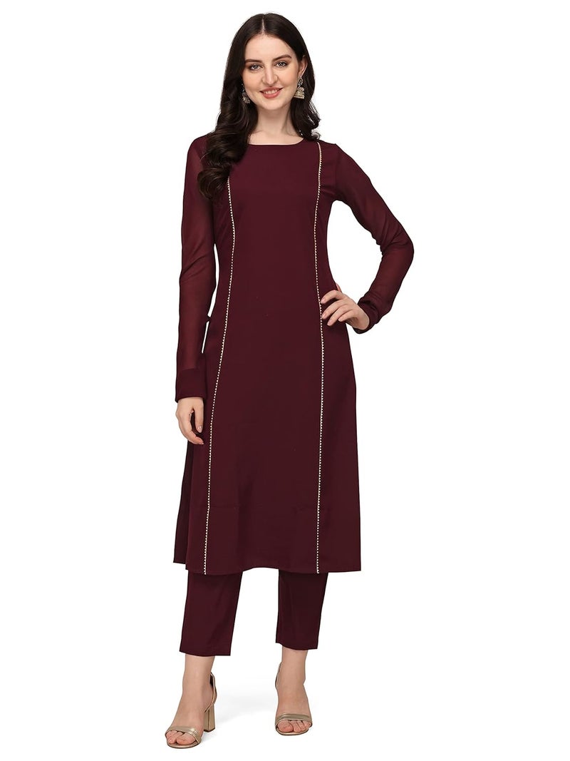 FIORRA Women's Maroon Poly Crepe Straight Kurta with Pant and Dupatta - Image 4