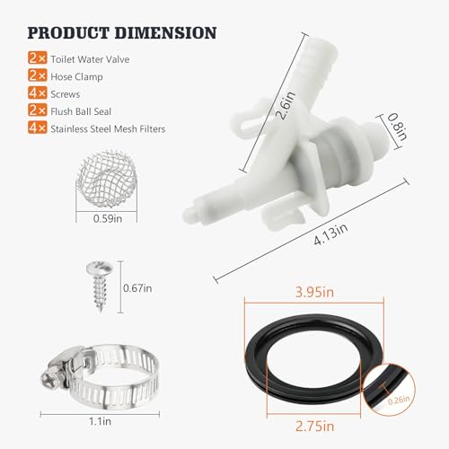YAOAWE 2-Pack 385311641 Water Valve Kit for Dometic Toilets Series 300, 301, 310, 311, 320, 321, Leak-Proof, with 2 PCS Toilet Flush Ball Seal, Effortless Pedal Flush Installation Kit - Image 4