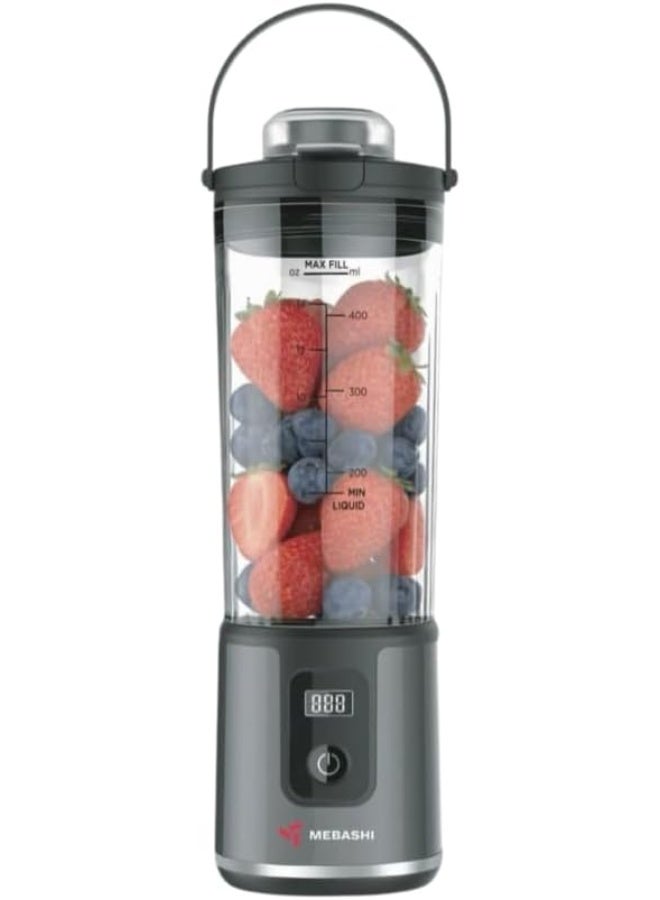 MEBASHI Portable Blender 450ml Rechargeable Personal Smoothie Maker, 100W USB Type-C Blender with Titanium Blades, Powerful 540 Motor, Travel Juicer Cup for Shakes, Protein Drinks & Fruits (Grey)