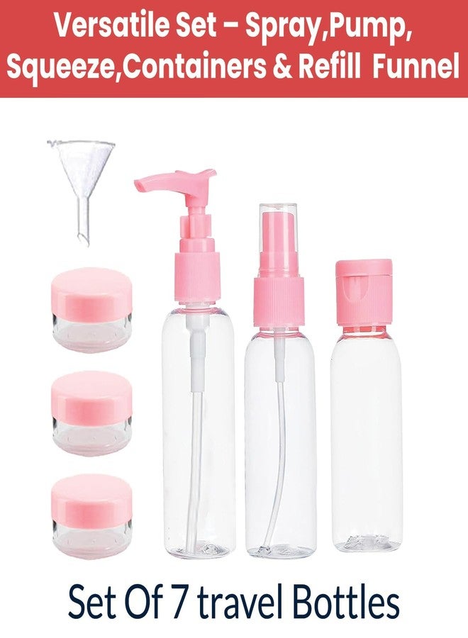 DORPUT Travel Bottles Set (7 pcs) - Refillable Mini Toiletry Containers with Pouch for Shampoo, Lotion, Cream - Leakproof Travel Kit (Random Colors) - Image 3