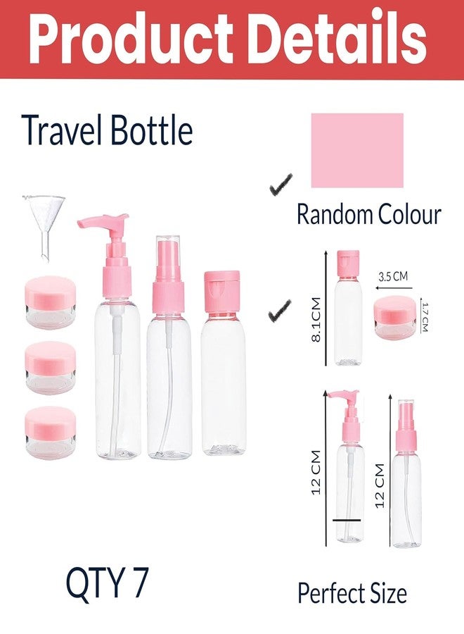 DORPUT Travel Bottles Set (7 pcs) - Refillable Mini Toiletry Containers with Pouch for Shampoo, Lotion, Cream - Leakproof Travel Kit (Random Colors) - Image 2