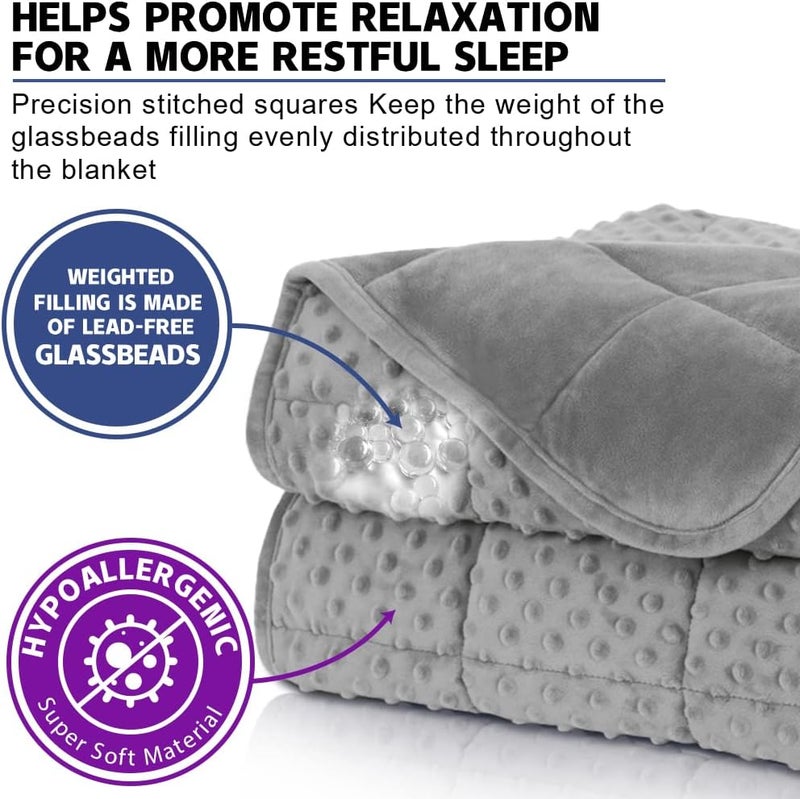 Huloo Sleep هولو سليب ويتيد بلانكيت كوين ( Weighted Blanket Queen)، وزن 20 رطل، للبالغين (مقاس 60" × 80")، لون رمادي، بلانكيت ناعم وقابل للتنفس من نوع مينكي، مناسب لجميع الفصول، بلانكيت ثقيل مزود بخرز زجاجي عالي الجودة. - Image 3