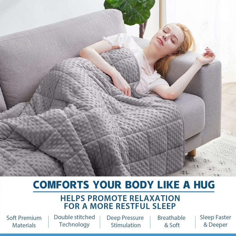 Huloo Sleep هولو سليب ويتيد بلانكيت كوين ( Weighted Blanket Queen)، وزن 20 رطل، للبالغين (مقاس 60" × 80")، لون رمادي، بلانكيت ناعم وقابل للتنفس من نوع مينكي، مناسب لجميع الفصول، بلانكيت ثقيل مزود بخرز زجاجي عالي الجودة. - Image 4