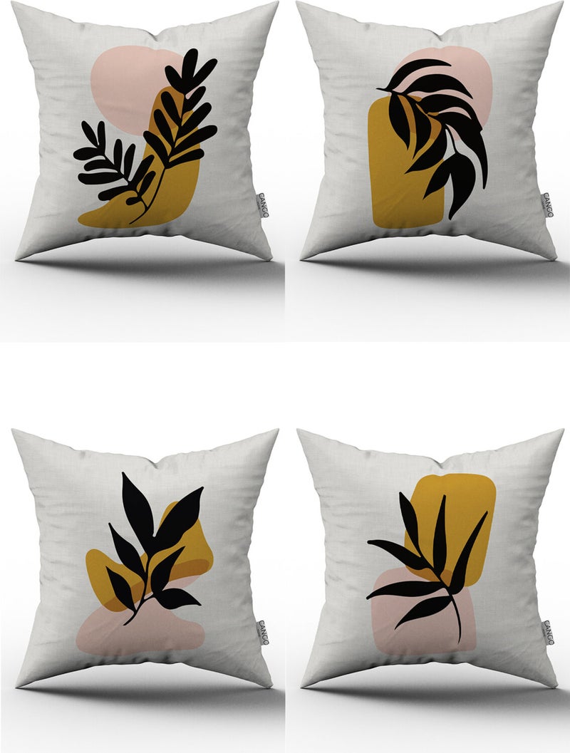 Yellow Black Modern Bohemian Leaf Patterned Digital Printed Throw Pillow Pillow Case Set 4KMBS103  - Image 1