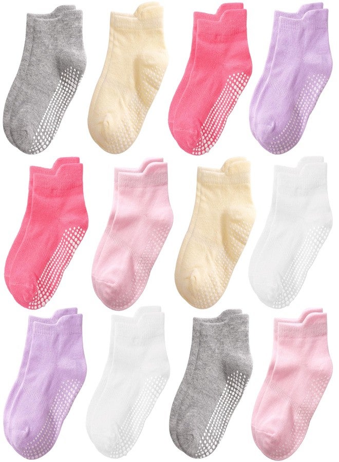 Tphon Baby Toddler Socks Girls Socks with Non Slip Grip 12 Pack Kids Ankle Cute Cotton Sock 1-3 Years - Image 1