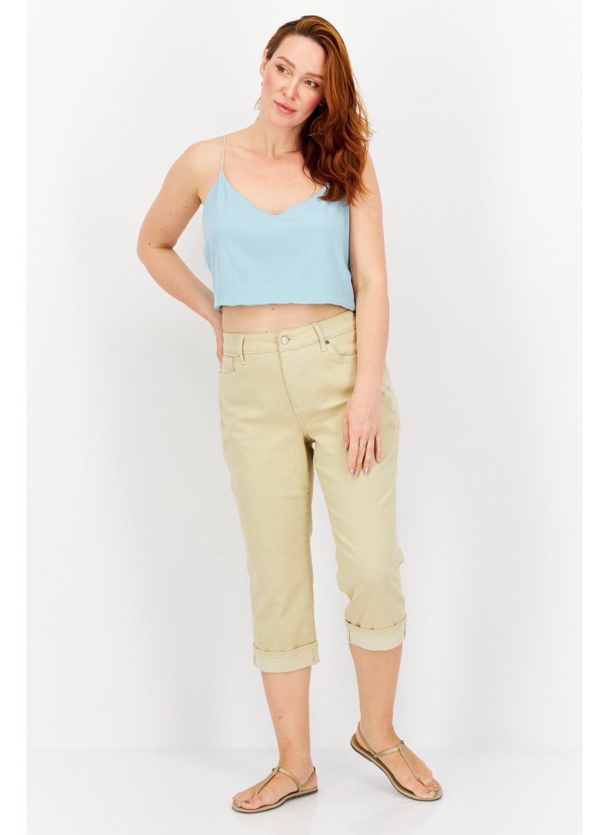 NYDJ - Women Straight Fit Wide Leg Casual Pants, Khaki - Image 1