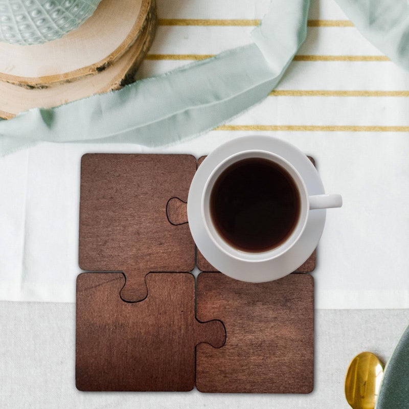 4Pcs Wooden Puzzle Coaster Set Reusable Table Protector For Drinks - Image 5