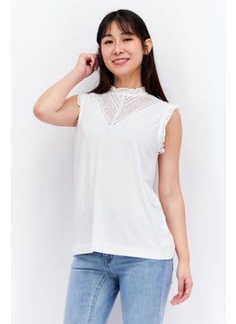 ESPRIT Women Ruffle Neck Sleeveless Solid Top, White  - Image 1