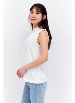 ESPRIT Women Ruffle Neck Sleeveless Solid Top, White  - Image 2