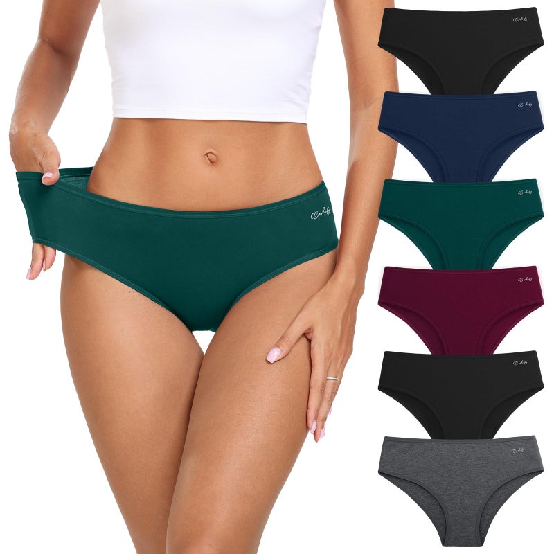 coskefy Women's Panties, Soft Cotton Breathable Briefs Underwear Low Rise Stretch Ladies Hipster Bikini 6 Pack - Image 1