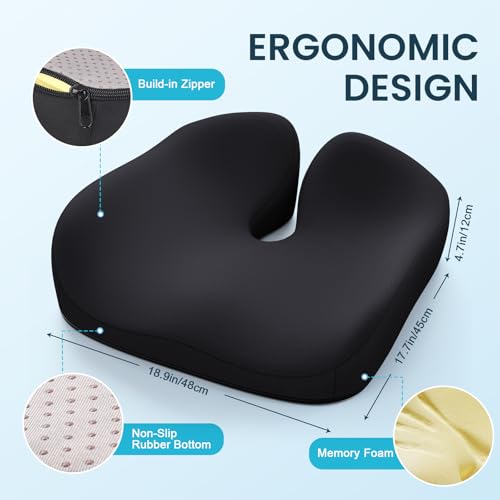 Benazcap Memory Foam Seat Cushion for Office Chair Ergonomic Chair Cushions for Tailbone Pain Relief Sciatica Back Support Office Chair Cushion Car Seat Cushion - Image 3