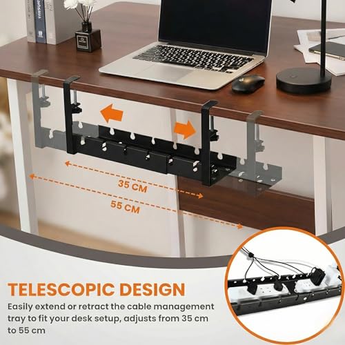 SMUTRAS Metal Wire Organiser & Cable Management Tray for Desk | No-Drill Clamp Mount Under Desk Cable Organiser for Table | Expandable, Sturdy Metal Design for Home Office & Gaming Setup (Black) - Image 4