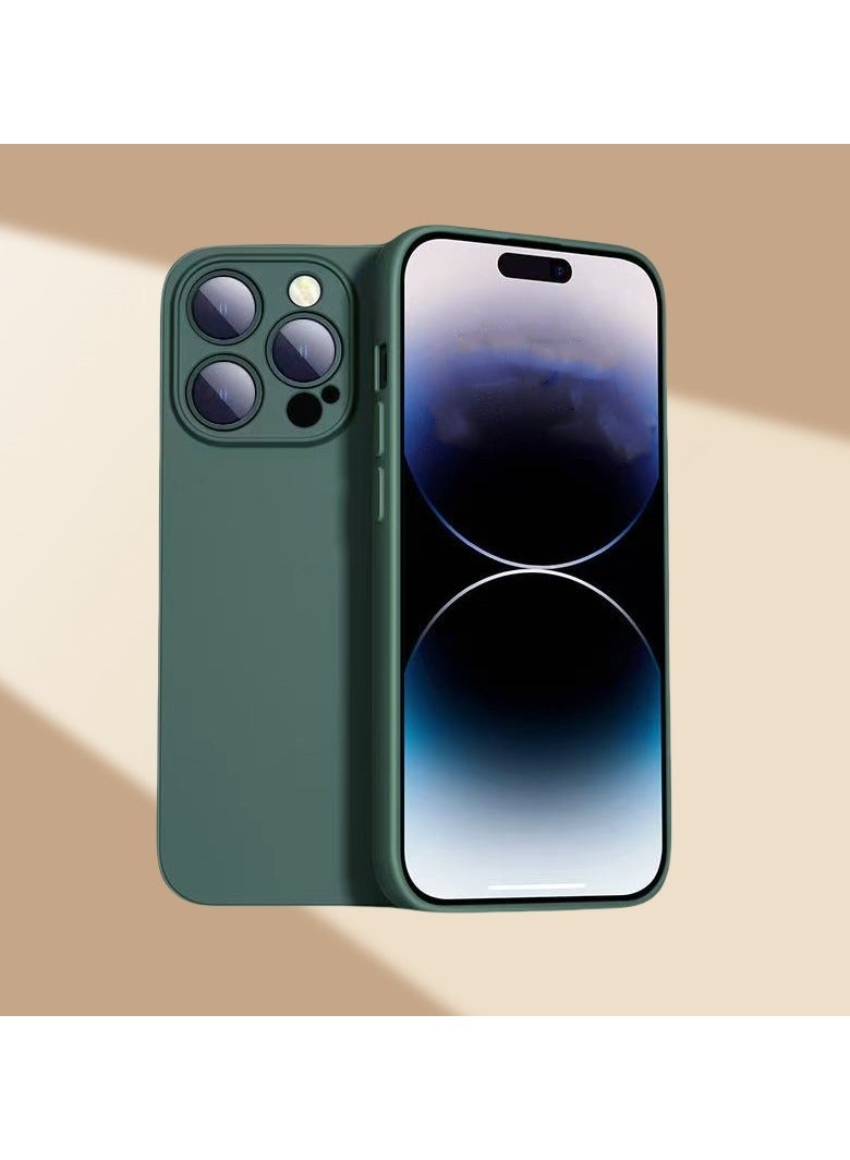 Ultra-thin Mobile Phone Case For iPhone 15 Pro Straight Edge Imitation Liquid Silicone Mobile Phone Case 6.1 Inches Anti-fall Protective Cover (Green) - Image 2