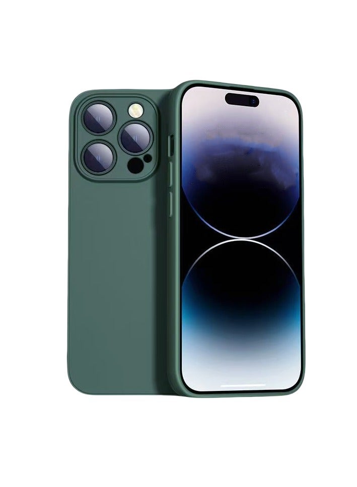 Ultra-thin Mobile Phone Case For iPhone 15 Pro Straight Edge Imitation Liquid Silicone Mobile Phone Case 6.1 Inches Anti-fall Protective Cover (Green) - Image 1