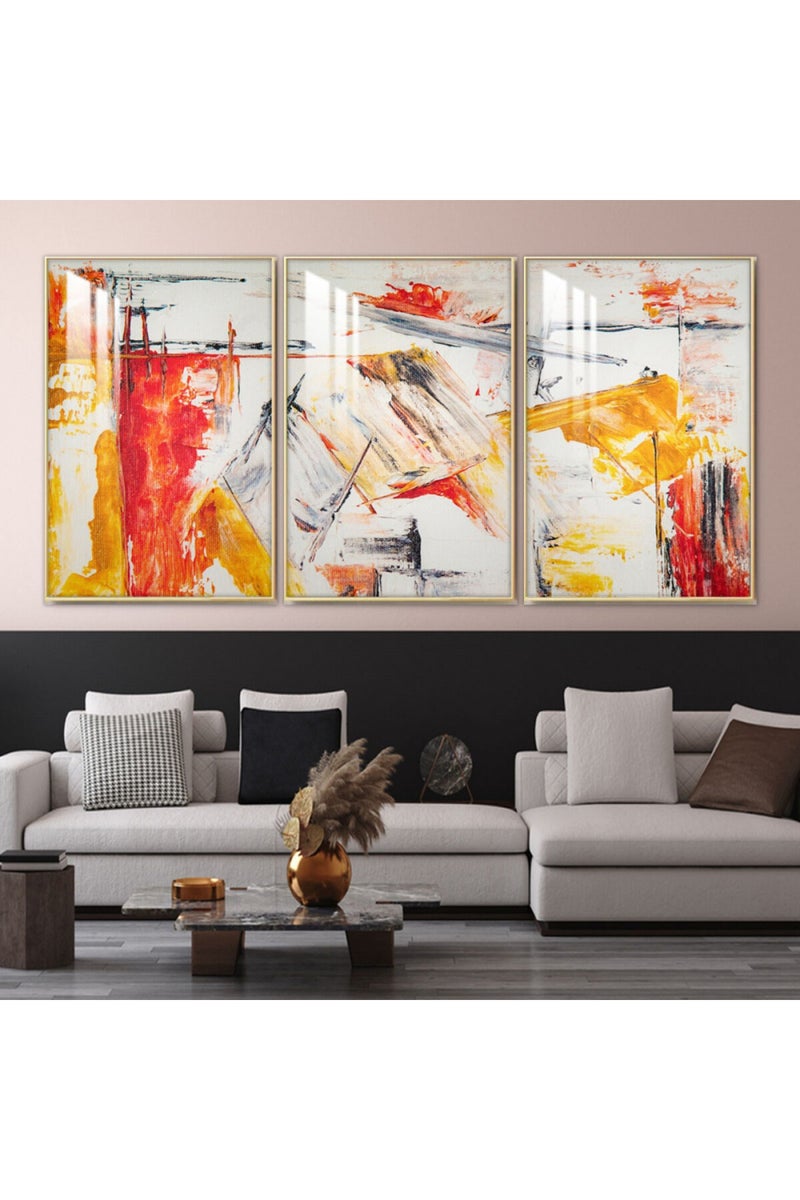 Marktna Three wooden wall painting with a frame and a clear acrylic layer - Image 1