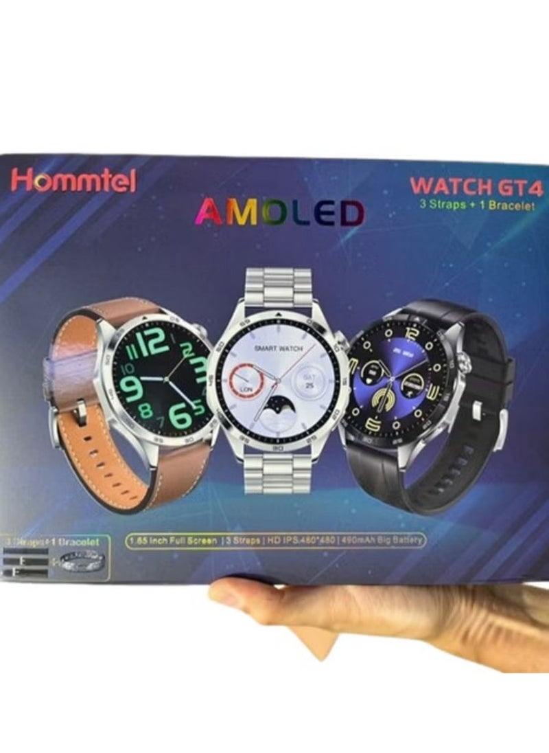 Hommtel Watch GT4 New Model – 1.65-Inch HD AMOLED Screen, IP68 Waterproof, Stylish Design with 3 Straps, Fitness Tracking, Heart Rate Monitor & Sleep Tracker for Men & Women - Image 1