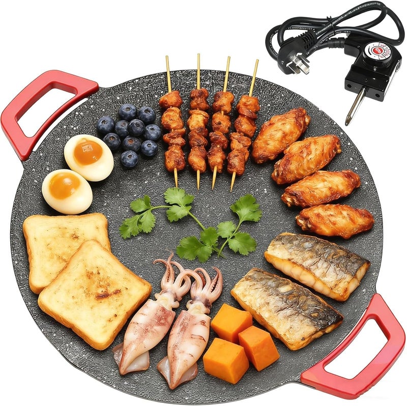 Smokeless Electric Griddle, 12/14 Inch Round Nonstick Grill Pan with Adjustable Temperature Control, Portable Indoor Cooking - Image 1