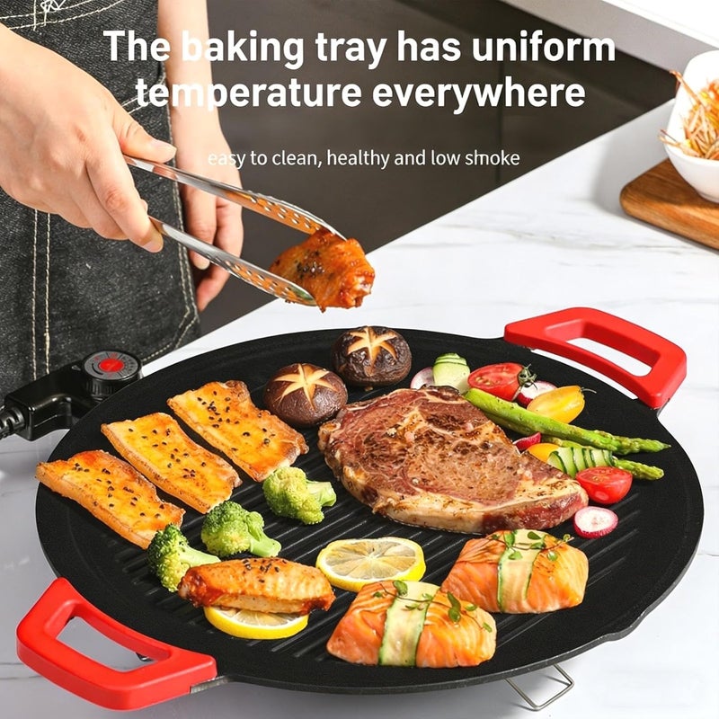 Smokeless Electric Griddle, 12/14 Inch Round Nonstick Grill Pan with Adjustable Temperature Control, Portable Indoor Cooking - Image 2