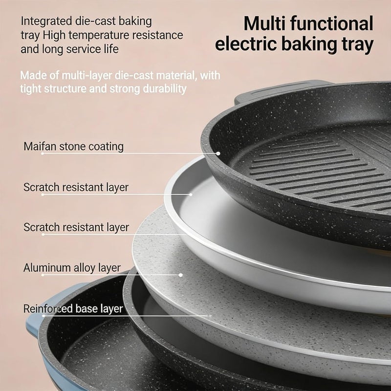 Smokeless Electric Griddle, 12/14 Inch Round Nonstick Grill Pan with Adjustable Temperature Control, Portable Indoor Cooking - Image 4