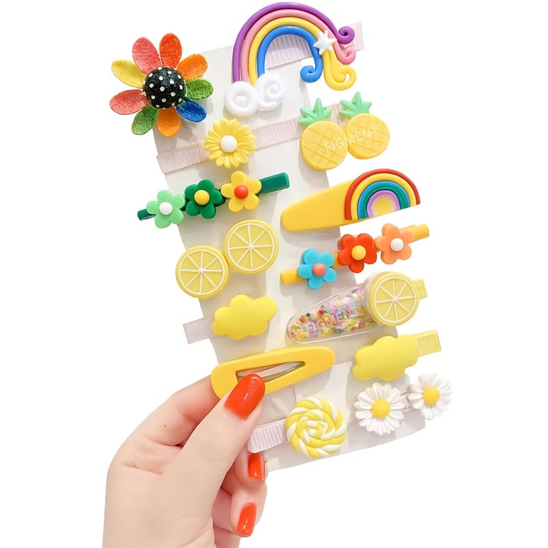 FIgment Hair Clip -Cute Fruit Cartoon Animal Shape Hair Clip Pins Set for Baby Girls, Little Girl Clip Set Hair Stuff Kids Accessory, Flower Candy, Fruits Rainbow, Butterflies for Hairstyles (Yellow) - Image 1